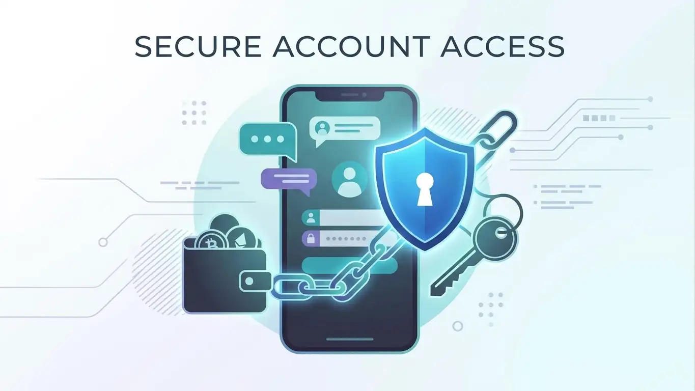 Smartphone, browser window and crypto wallet connected through one account path